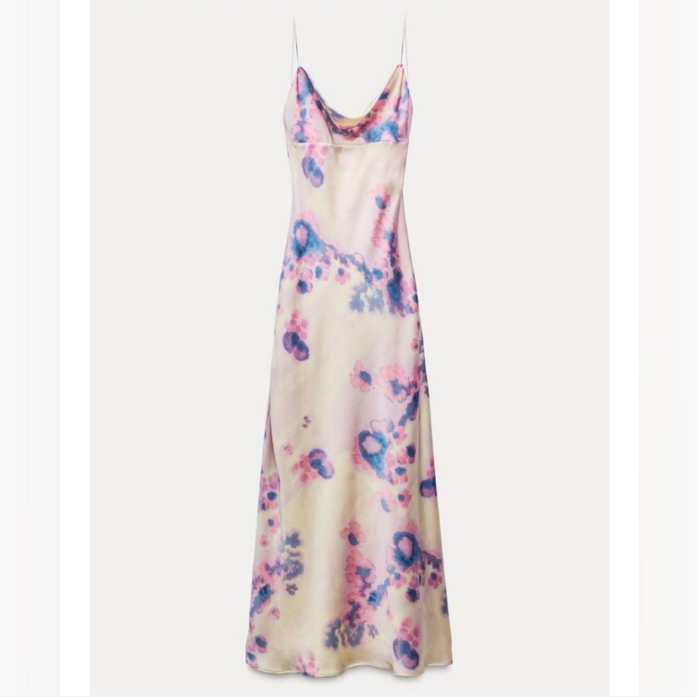 ZARA NEW LONG SATIN DRESS WITH OPEN BACK - Picture 11 of 14